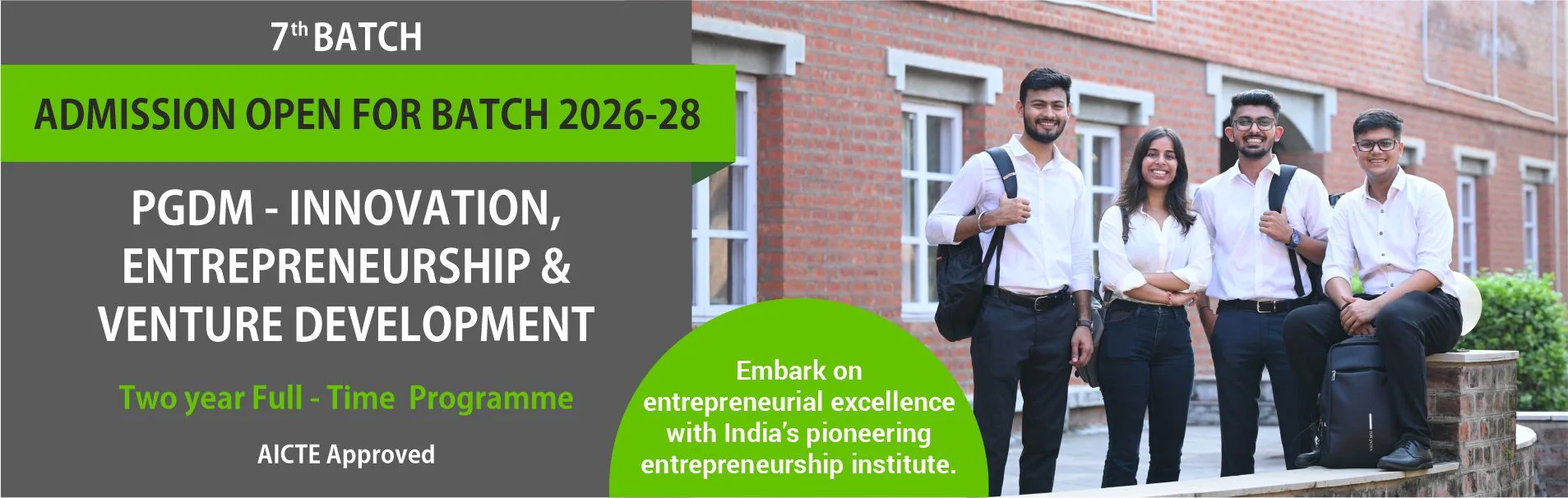 PGDM Innovation, Entrepreneurship and Venture Development admissions banner
