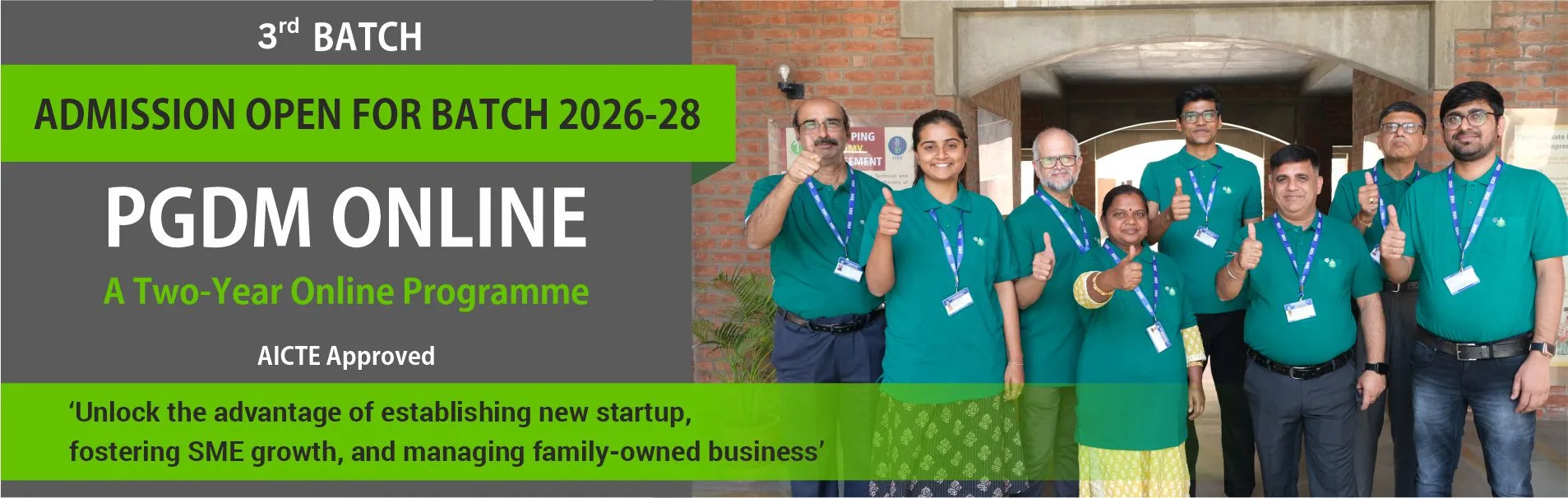 PGDM Online admissions banner with students