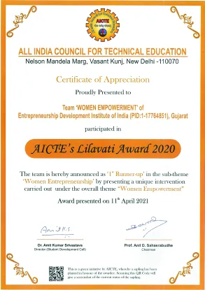 EDII wins Lilavati Award 2020