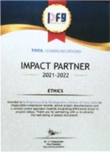 Ethical Practice Award for Project Udaya, by TATA Communications