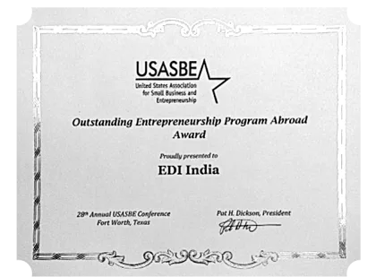 United States Association for Small Business and Entrepreneurship (USASBE) Outstanding Entrepreneurship Program Abroad Award